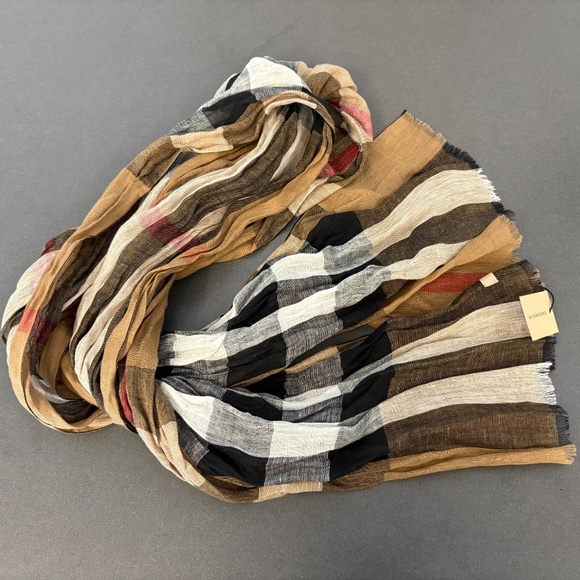 NWT BURBERRY Linen Rectangle Scarf Giant Exploded Check Pattern Unisex Nova - Picture 7 of 10